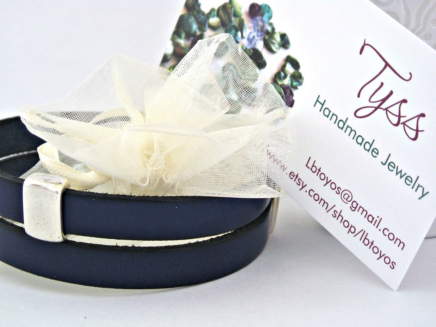 Navy blue double wrapped bracelet with zamak clasp and interpieces