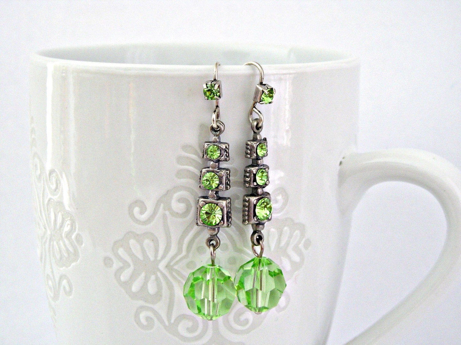 Light green Swarovski earrings with oxidized silver findings