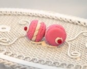 Tiny Cherry Pastel Pink Macaroon Studs by Lyssasstuff on Etsy