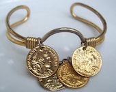 Vtg GYPSY Gold Coins Bangle Cuff Bracelet