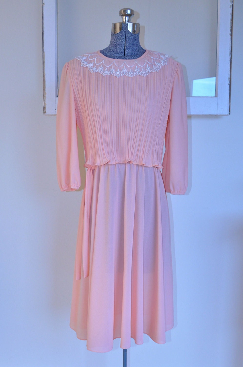 Peach Accordion Pleated 70's Dress