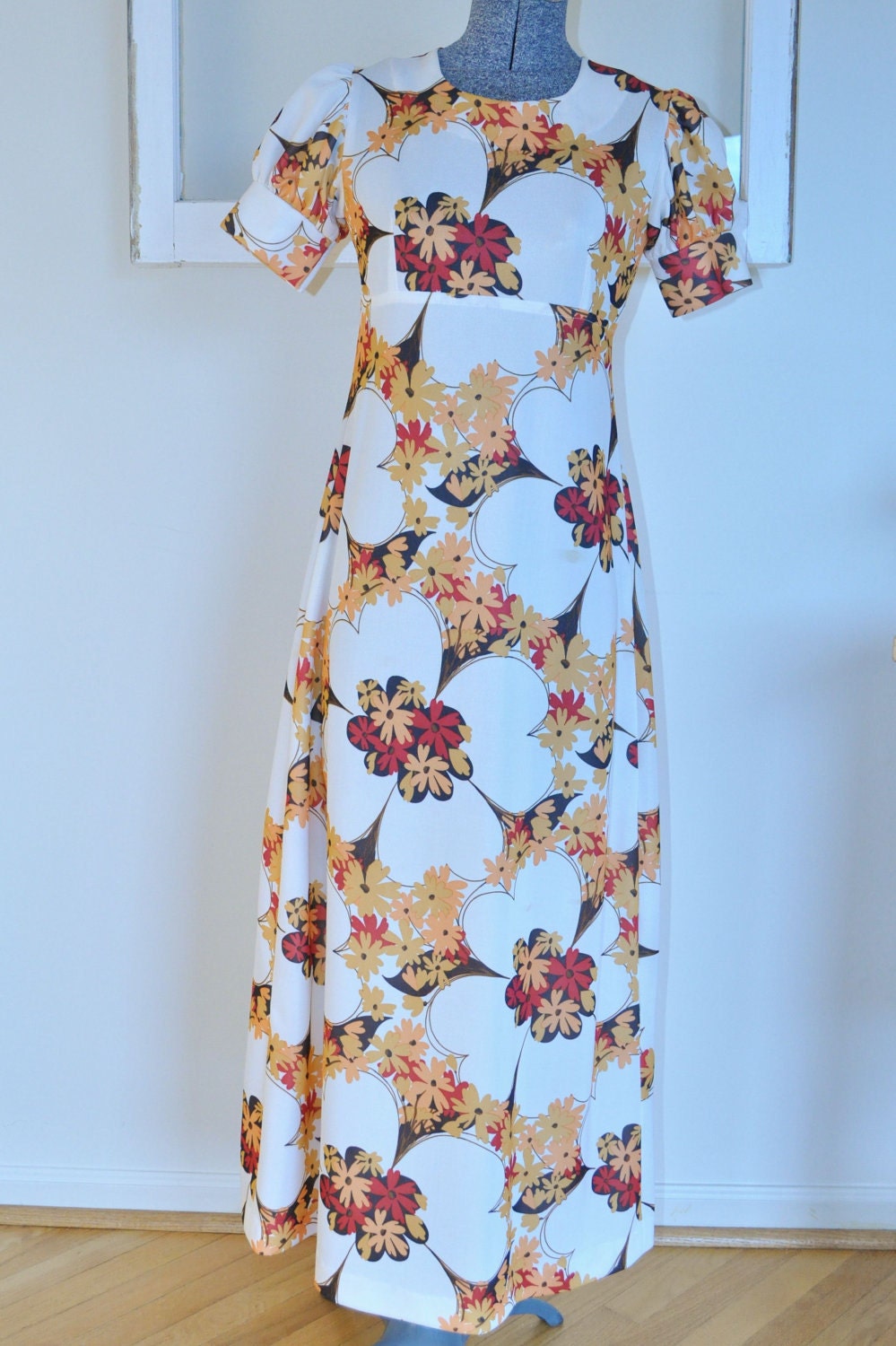 Maxi Earthy Floral 1970's Handmade Dress