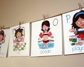 Alphabet Wall Cards, Girl - Back to school, Children's Room Artwork, Nursery Artwork