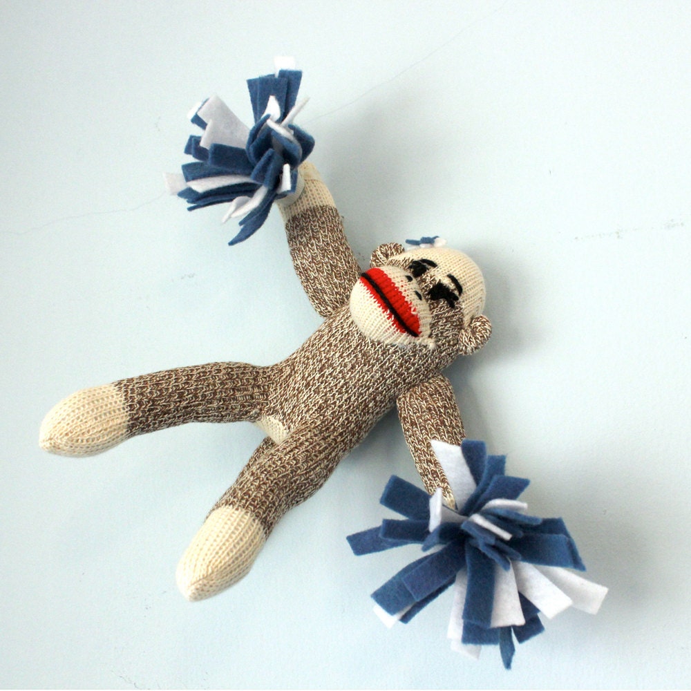 Sock Monkey Cheerleader Plush - Customizable colors, Handmade, stocking stuffer, little toy