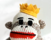 King Sock Monkey Plush - Easter basket toy, Royalty, Crown, Sock Monkey Doll, Stuffed Animal