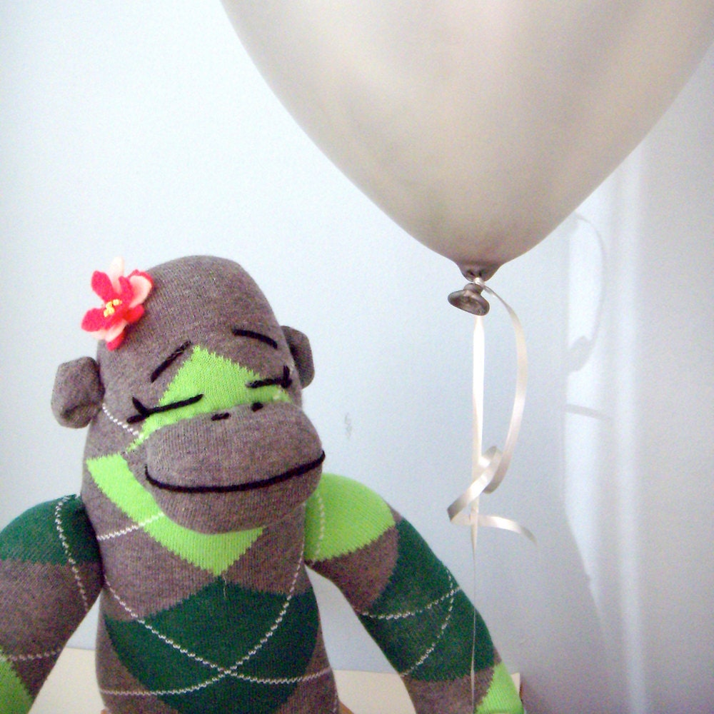 Argyle Sock Monkey Doll - Girls stuffed toy, Stuffed Animal, Children's Toy, Green, Gray