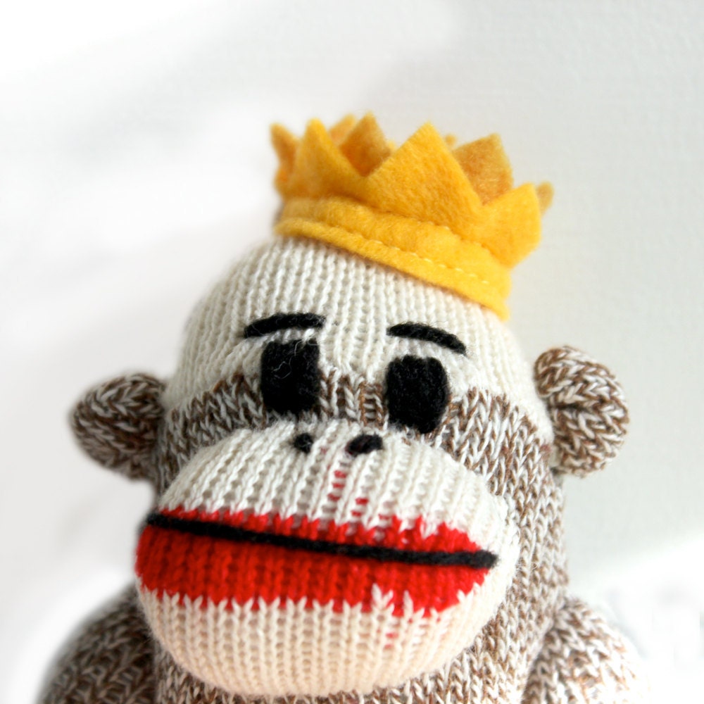 King Sock Monkey Plush - Easter basket toy, Royalty, Crown, Sock Monkey Doll, Stuffed Animal