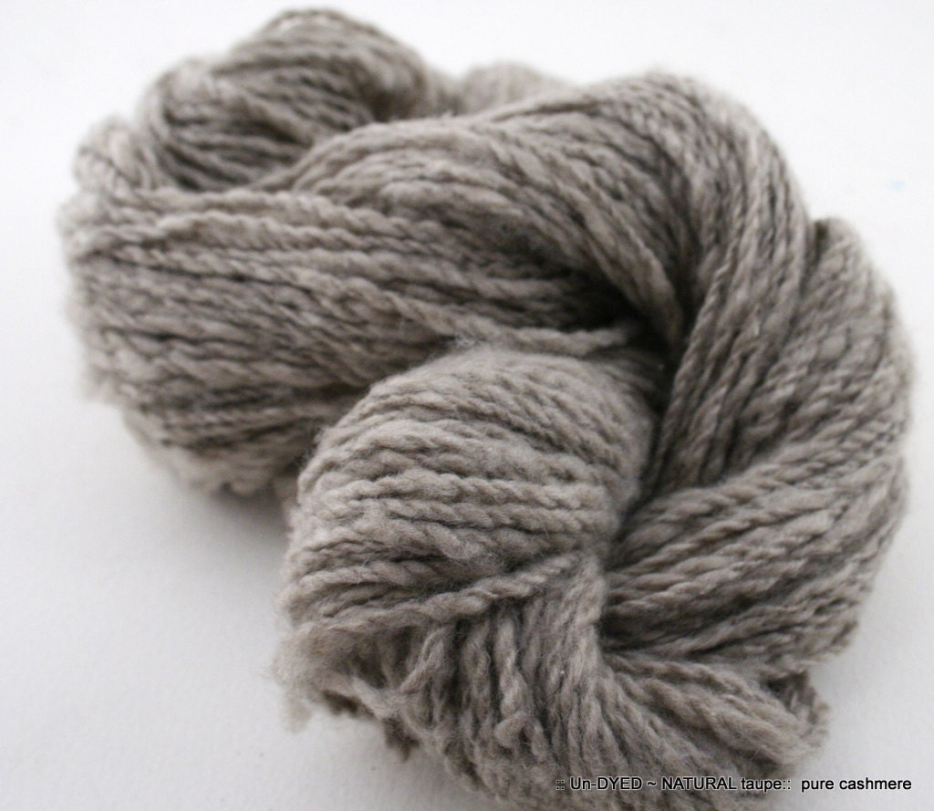 Cashmere yarn for knitting Pure Cashmere hand-spun un-dyed 2 ply  natural taupe worsted