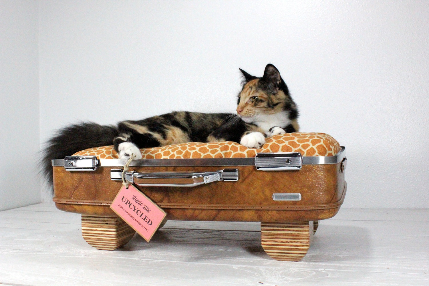 Upcycled Suitcase Pet Bed Handmade Wood Legs