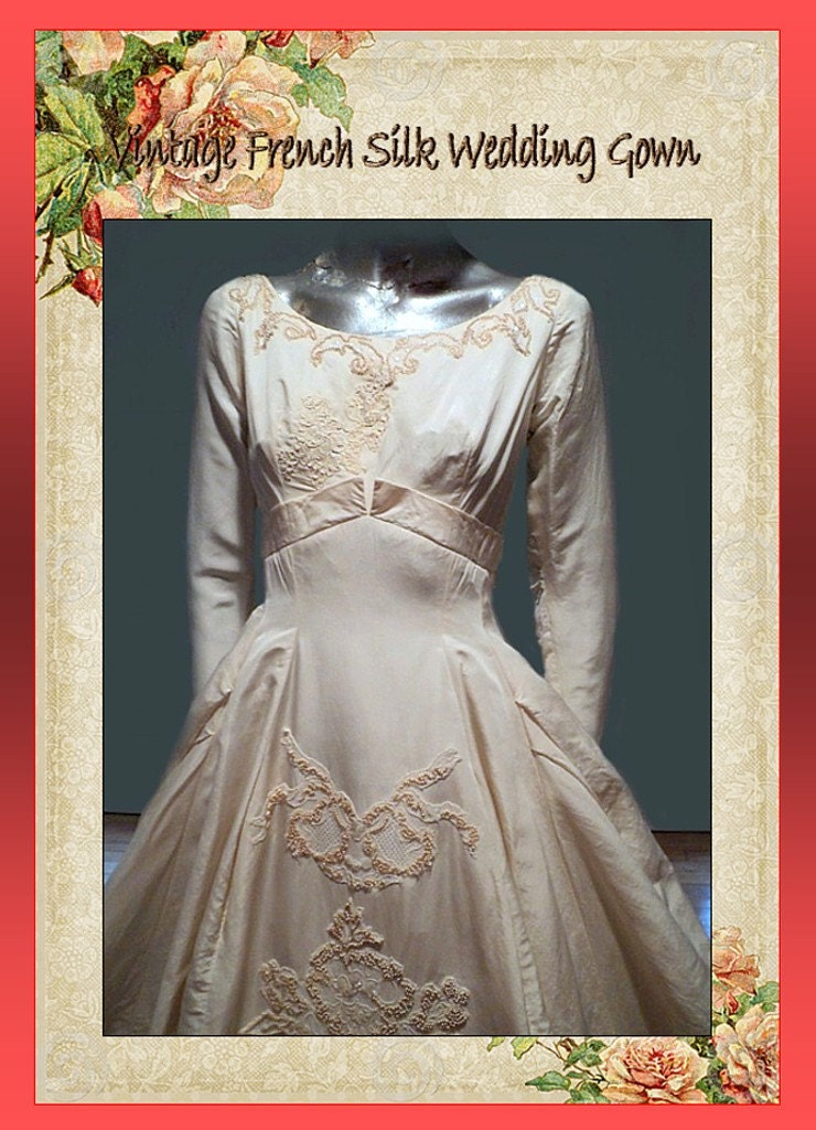 French Silk Peau De Soie Wedding Gown Circa 1950 Amazing 2