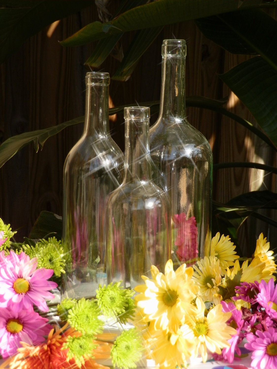 Wedding centerpiece White Triple Wine Bottle Candle Holder Hurricane Lamp