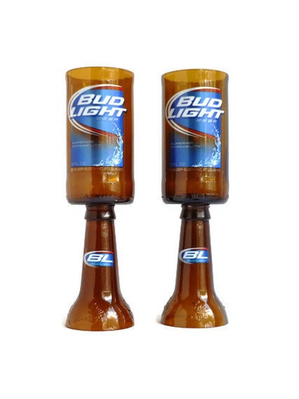 Bud Light Beer Bottle Goblet Drinking Glasses Set of 2