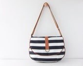 Medium Everyday Handbag--Summer Blue Stripe (Lined with Water Repellent Canvas)