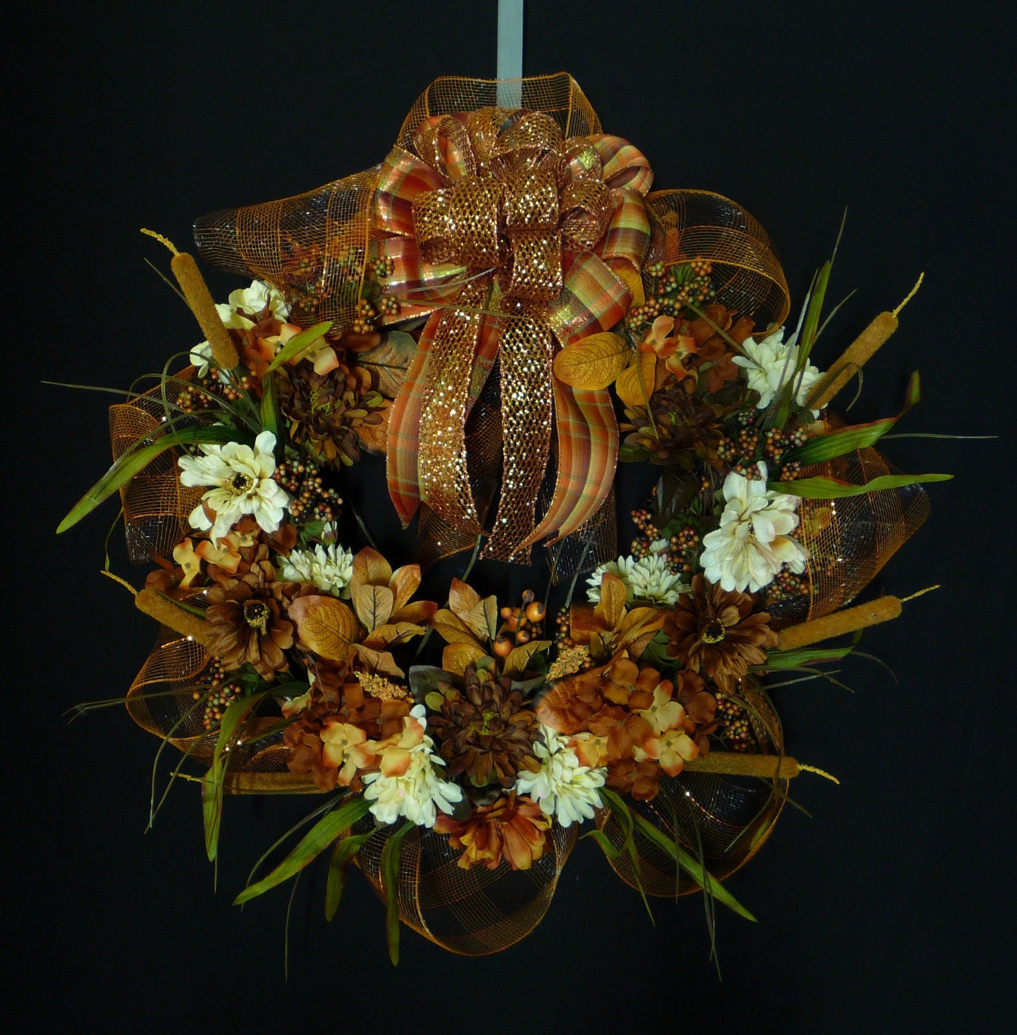 FREE SHIPPING - Traditional Fall Wreath, Poly Mesh Fall Wreath, Deco Poly Mesh, Autumn Wreaths, Thanksgiving - Item 586