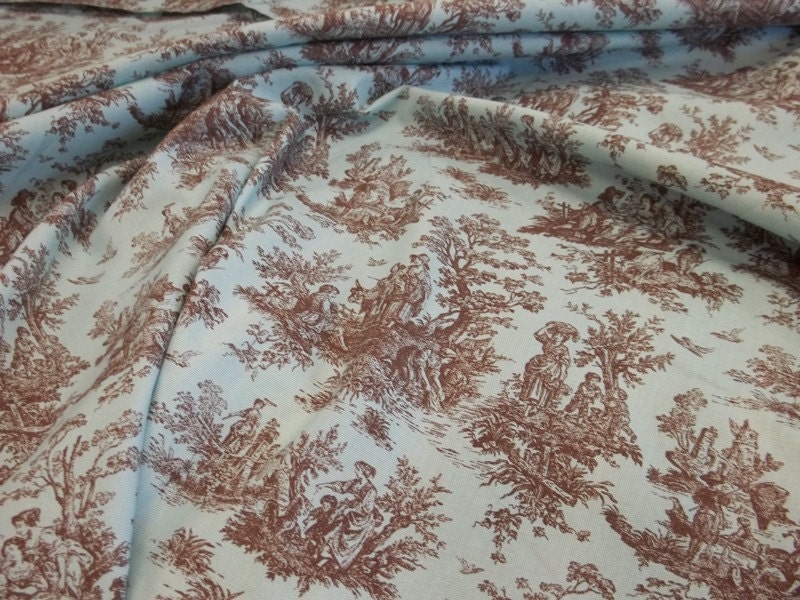 Stunning Tiffany Blue and Brown Toile Heavy Weight Home Decor Cotton