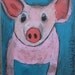 original little pink pig folk art painting on box