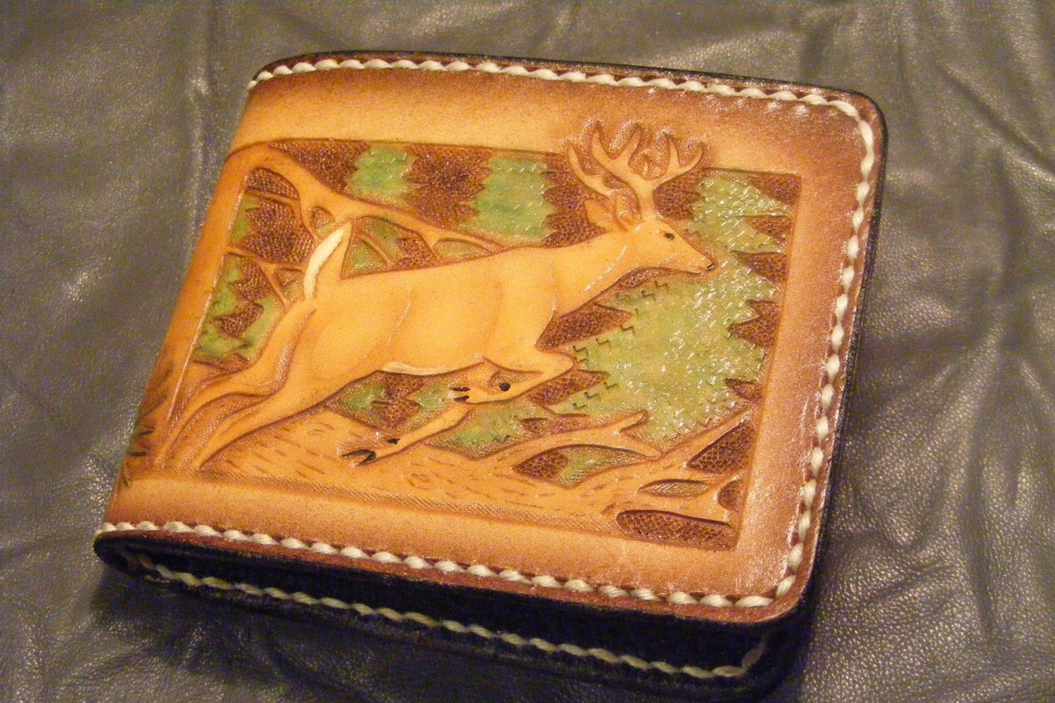 Hand tooled leather men's billfold