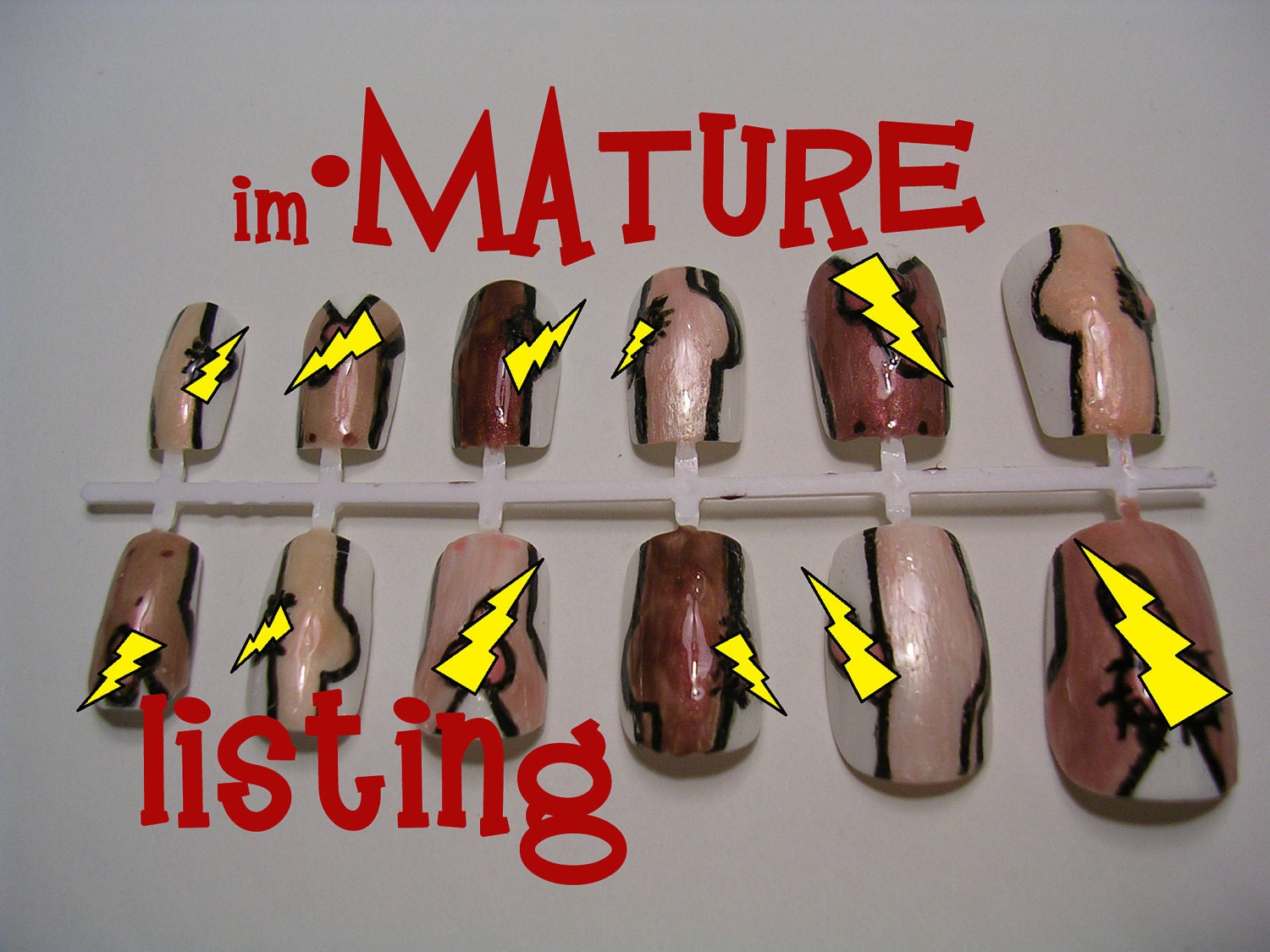 im-Mature Cartoon Boner Fake Nails Silly Penis Bachelorette Nail Art 12pcs - Glue and Adhesive Tabs incl. - FREE Gift