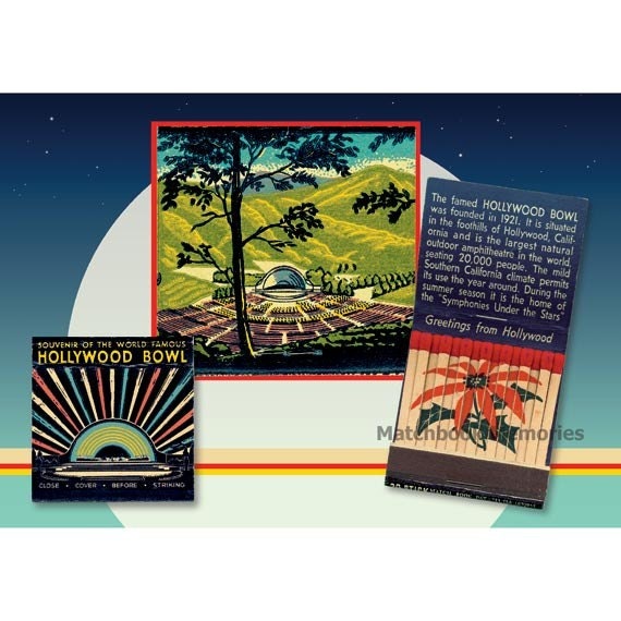 Hollywood Bowl Print of Vintage Matchbook - Concerts Music Picnics Entertainment - gift - Home decor