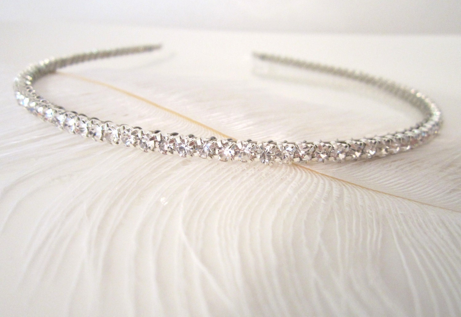Narrow Bridal Headband, Skinny Bridal Headband, Diamond Look Studded Rhinestones Super Sparkly