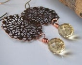 Etsy, Victorian Filigree Circles with Lemon Yellow Quartz, Beaded Earrings, Etsy Jewelry, Jewelry
