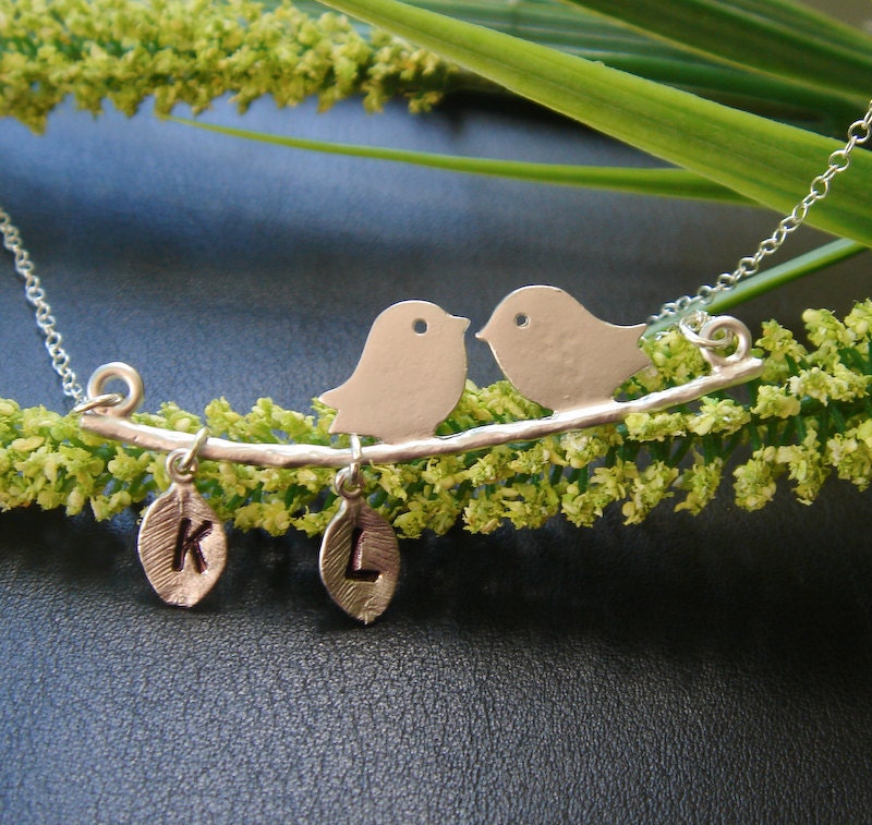 Custom Two Initial Necklace, Bird Necklace,Personalized Family Necklace, Mothers Jewelry, Valentines Day, Monogram, Couples, Initial Jewelry