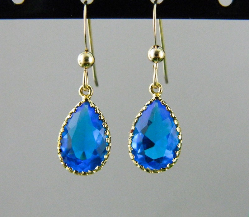 Royal Blue Earrings, Teardrop Earrings, Dangle, Gold, Marine Blue, Bridesmaid Jewelry, Bridesmaid Gifts, Mothers Jewelry, Mothers Day