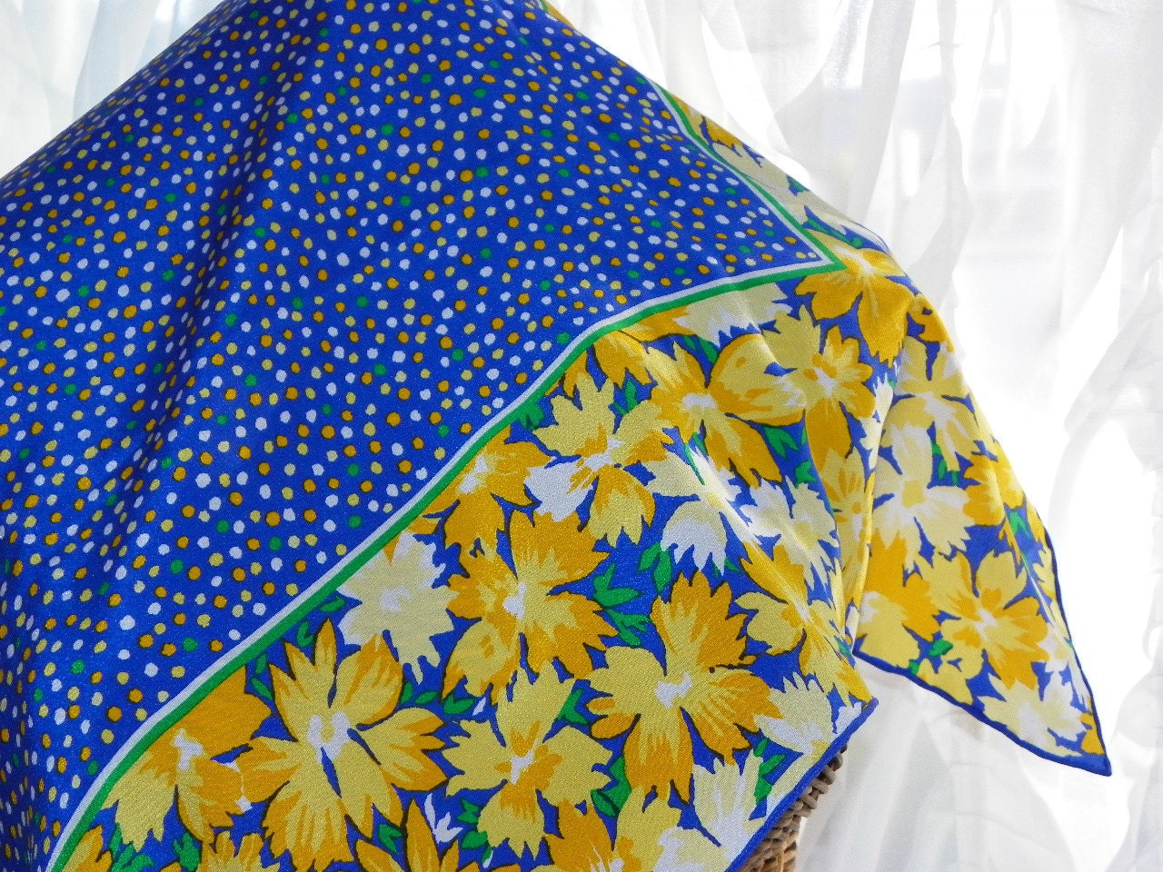 Vintage Givenchy Paris Silk Large Scarf Yellow Floral Border Navy Blue Confetti Center Hand Rolled Edges Pristine on Etsy