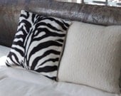 UPCYCLED FAUX FUR 12X12 ZEBRA/CASHMERE CABLE PILLOW / black/white