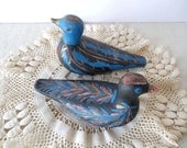 2 Vintage Pottery Bluebirds - FOLK ART Mexican Hand Painted - SPRING Home Decor
