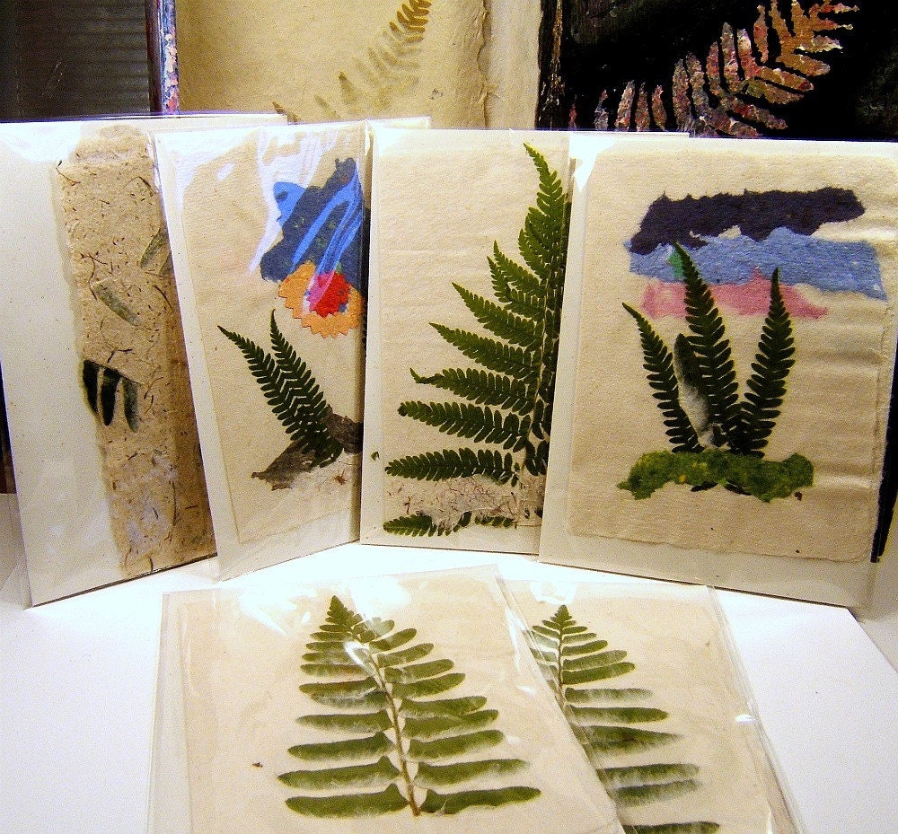 Upcycled Woodland Fern Hand Painted Box with Six Exclusive Hand Made Paper Cards