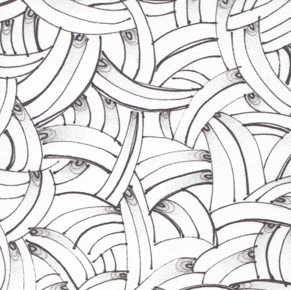 Black & White Abstract Drawing on Square Wooden Block, "Savor the Threads" series, 2010