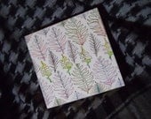 Vintage-Inspired Leaves Drawing on Square Wooden Block, "Savor the Threads" series, 2010