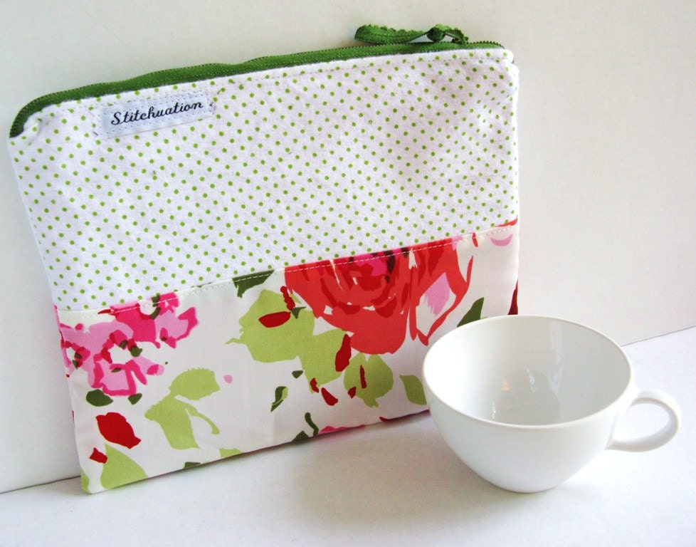 Zip Pouch, Floral, Flowers, Polka Dots