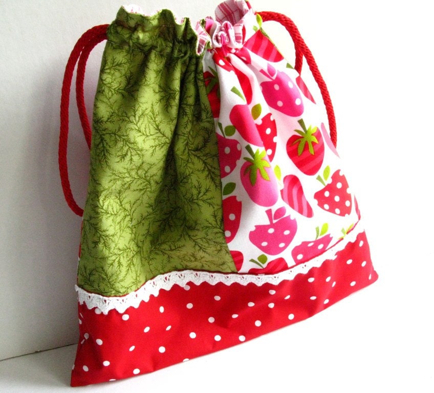 Lunch Tote, Drawstring Bag, Reversible Bag