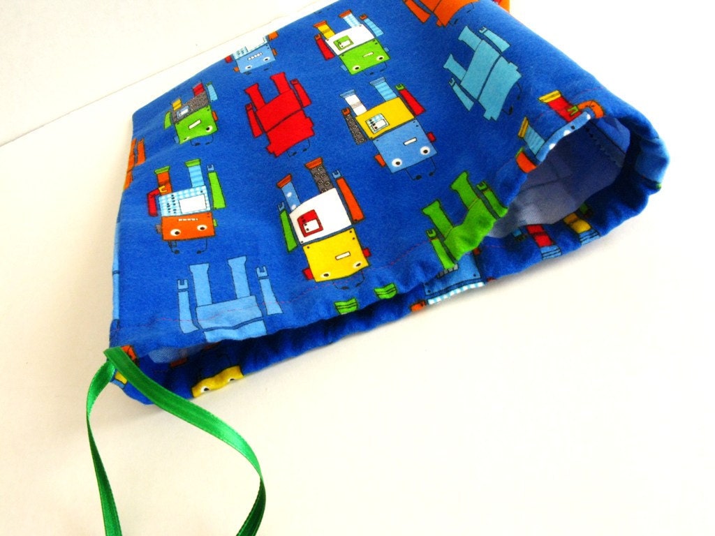 Drawstring Pouch, Cotton, Robots