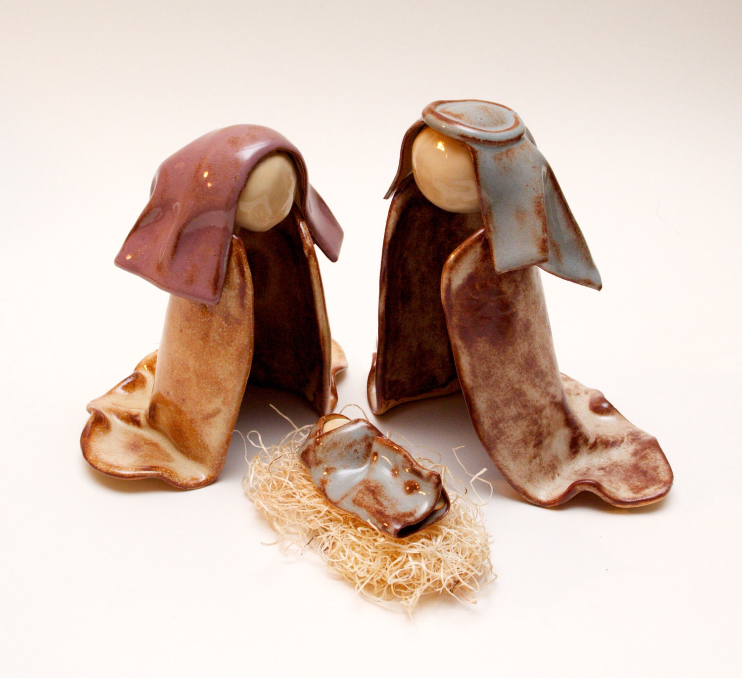 Nativity Trio in Soft Plum and Light Blue