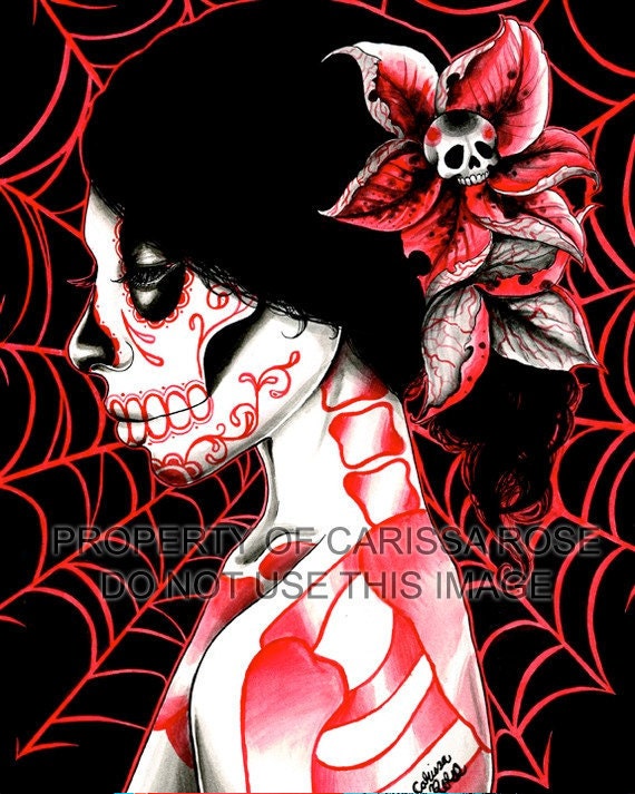 Day of the Dead Sugar Skull Girl Horror Art - All Gone Dead Print By Carissa Rose apprx 11x14