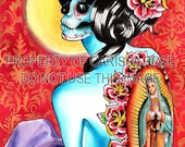 No Hard Feelings Tattooed Day of the Dead Sugar Skull Girl Art Print By Carissa Rose 8x10