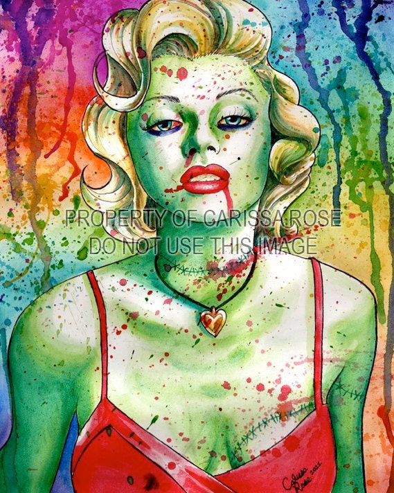 Marilyn Monroe Zombie Doll Undead Celebrity Portrait Art Print by Carissa Rose apprx 11x14