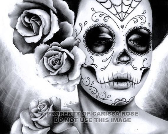 Dia De Los Muertos Sugar Skull Girl Portrait Felicity By Carissa Rose apprx 11x14