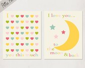 Baby Shower Gift, Nursery Word Wall Art Print, I love you this much & I love you to the moon and back, Typography Art, Size 8x10