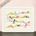 Nursery Art for boy of girl, Birds on a Wire, Alphabet letters, Wall Art Print in Custom Colors, size 11x14