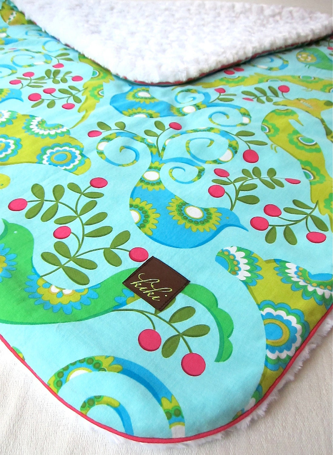 Baby Blanket Pretty Bird Aqua/Minky