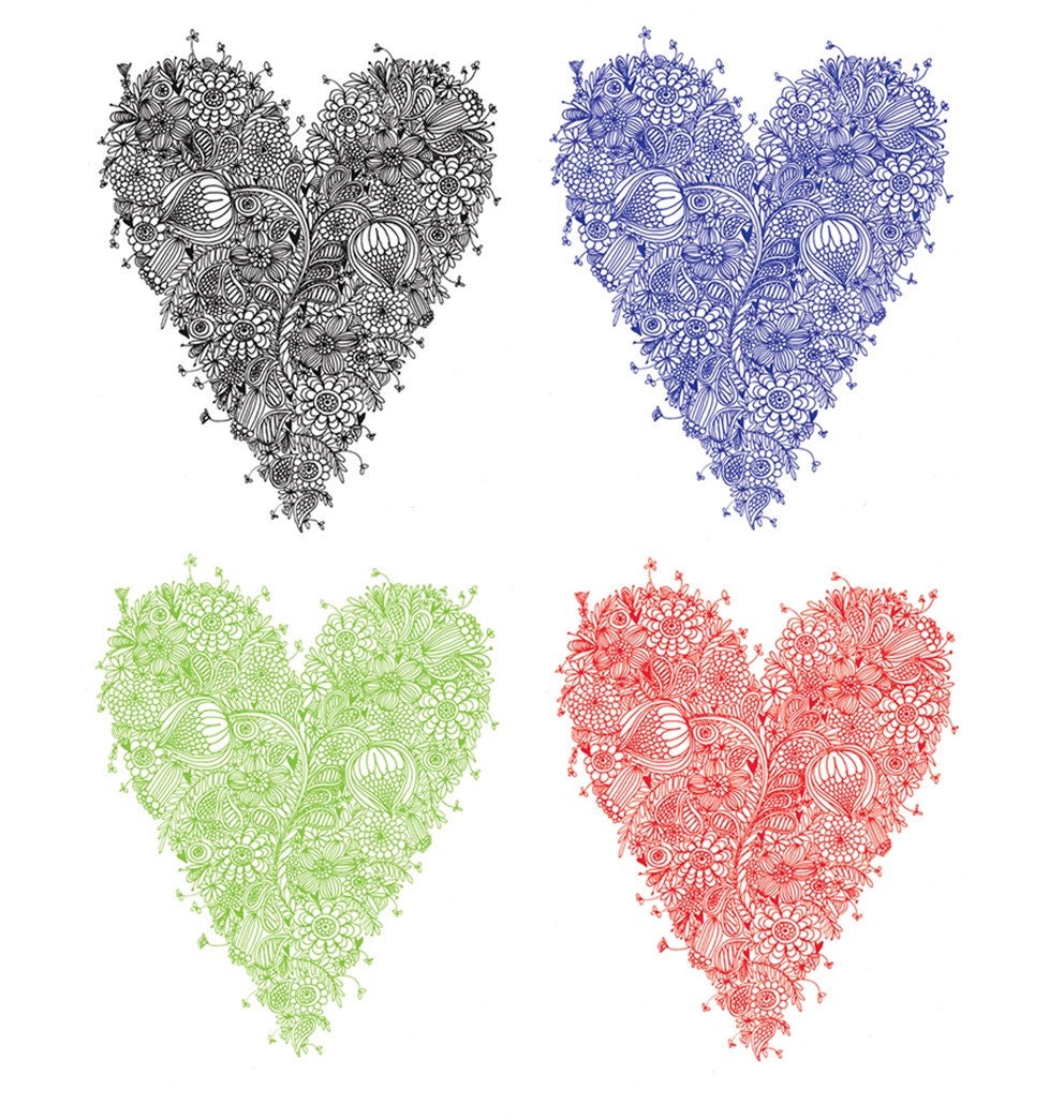 Pretty, red, detailed pattern, love heart fine art print