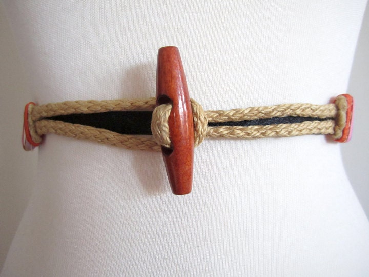 ribboned woven belt Handmade Vintage with stretch loop and toggle size small/SALE