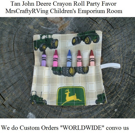 Tan, John Deere, Tractor, Crayon Roll, Party Favor