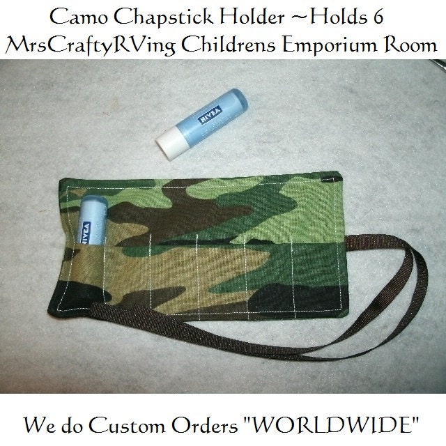 Camoflauge, Chapstick Holder, makeup roll favor, camoflauge birthday