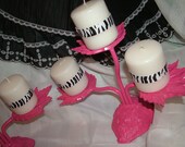 Hot Pink Candle Holders Hollywood Regency Paris set of 2 Upcycled Candle Holders with Zebra accent Candles