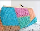 Quilted Clutch Bag in Frame, Colorful Geometric Patchwork Clutch Purse.